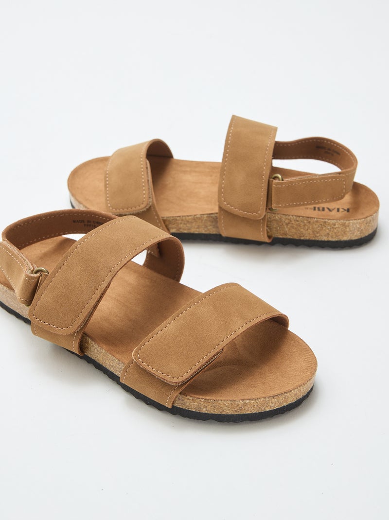 Double-strap sandals with hook-and-loop fastening Brown - Kiabi