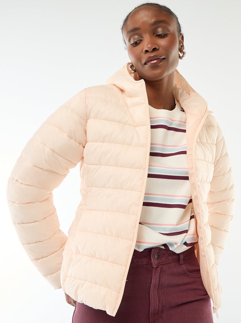 Doudoune légère à capuche unie Rose - Kiabi