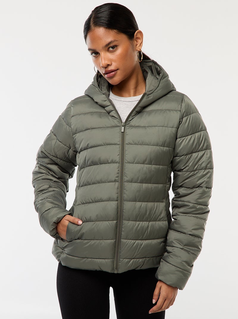 Doudoune légère à capuche unie Vert - Kiabi