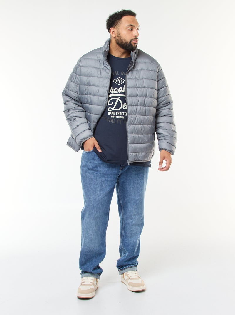 Doudoune légère unie à manches longues et col montant Gris - Kiabi