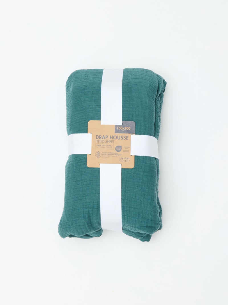 Drap housse 2 personnes (150x200cm) en gaze de  coton - Kiabi Home Vert - Kiabi