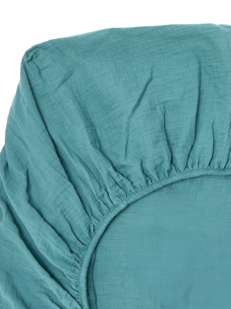 Drap housse 2 personnes (150x200cm) en gaze de  coton - Kiabi Home Vert - Kiabi