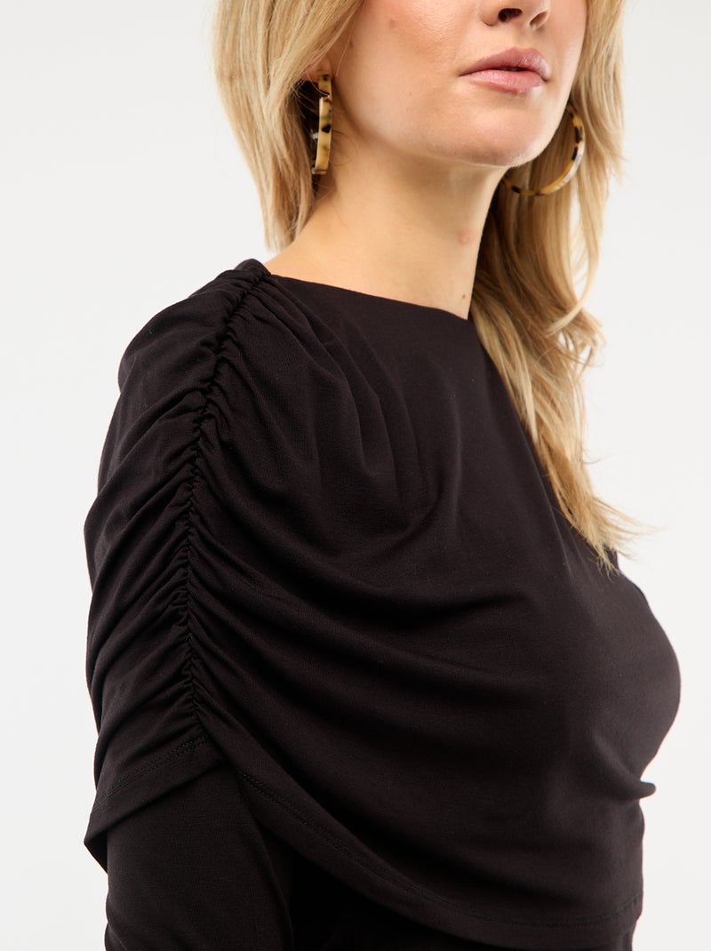 Draped Boat Neck T-shirt Black - Kiabi