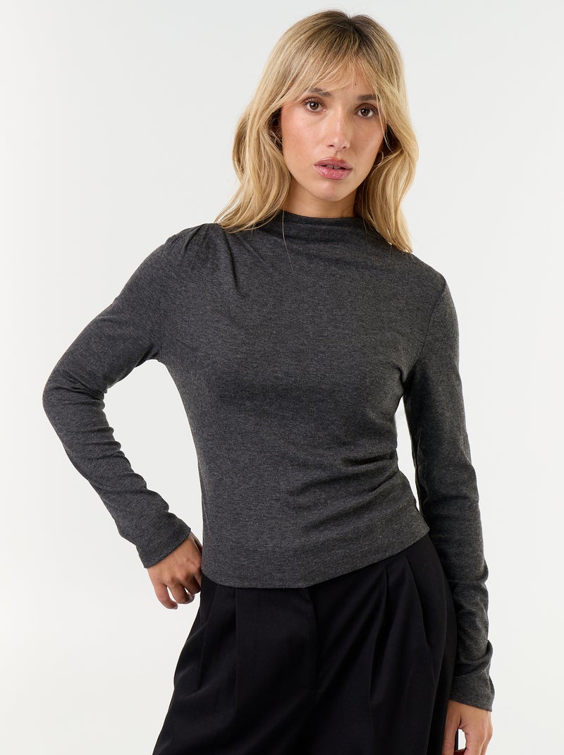 Draped Long-Sleeved T-shirt Grey - Kiabi