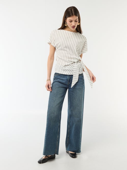 Draped Short-Sleeved T-shirt with Crepe Knit Knot - Kiabi