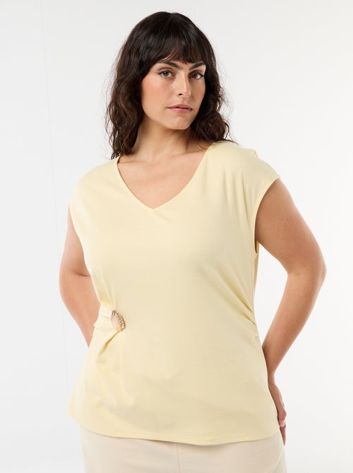 Draped T-shirt with Gold Brooch Detail - Kiabi