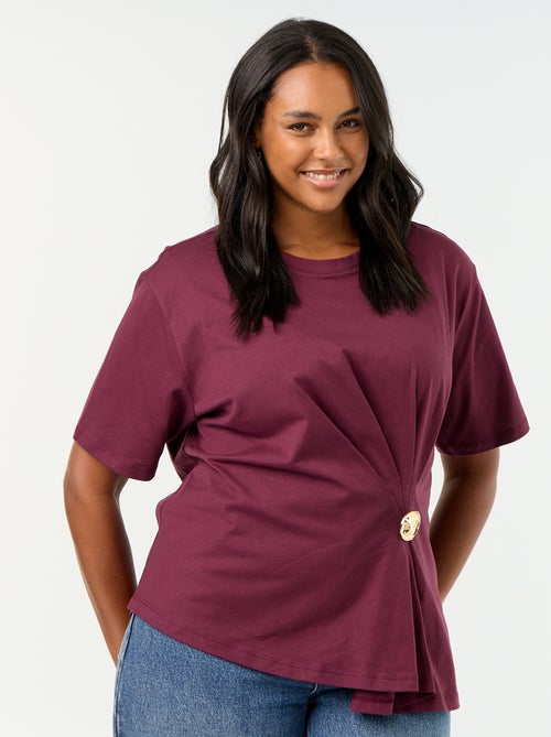 Draped T-shirt with Golden Brooch Detail - Kiabi