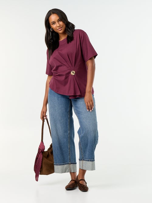 Draped T-shirt with Golden Brooch Detail - Kiabi
