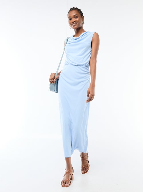 Drapéiertes langes Kleid mit Wasserfallausschnitt - Kiabi