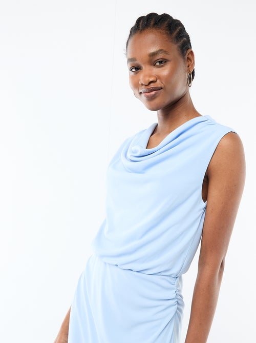 Drapéiertes langes Kleid mit Wasserfallausschnitt - Kiabi