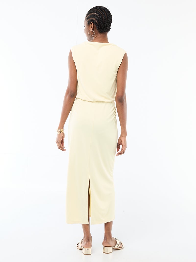 Drapéiertes langes Kleid mit Wasserfallausschnitt GELB - Kiabi