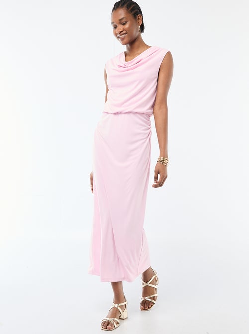 Drapéiertes langes Kleid mit Wasserfallausschnitt - Kiabi