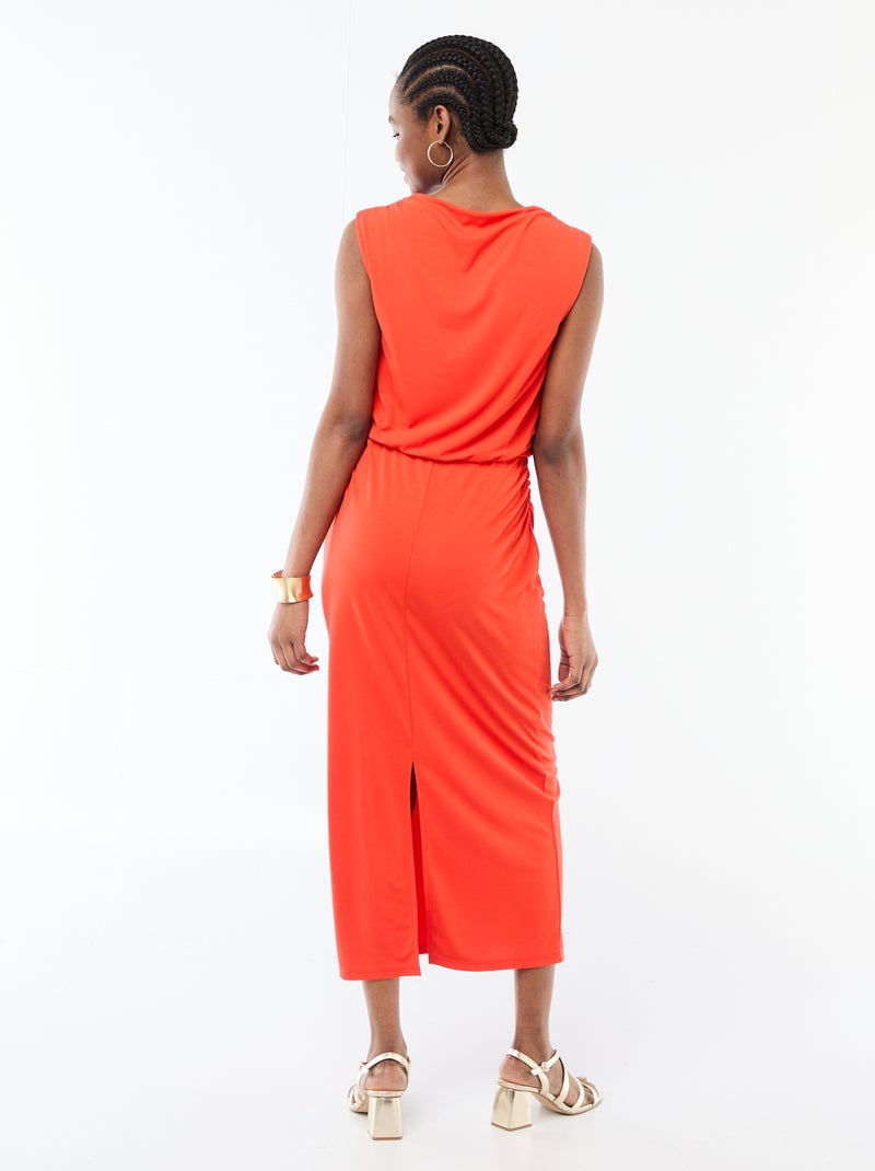 Drapéiertes langes Kleid mit Wasserfallausschnitt Rot - Kiabi