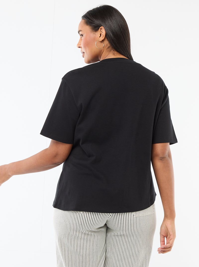 Drapiertes Rundhals-T-Shirt mit Schmuckdetail Schwarz - Kiabi
