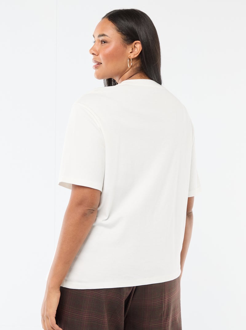 Drapiertes Rundhals-T-Shirt mit Schmuckdetail Weiß - Kiabi