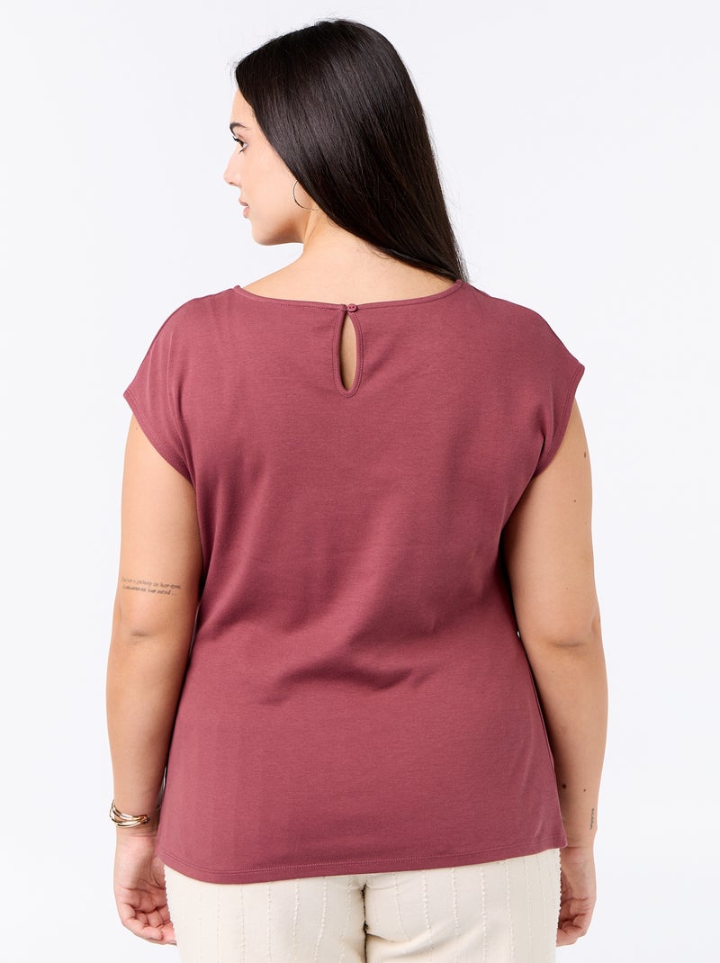 Drapiertes T-Shirt mit goldener Brosche Rosa - Kiabi