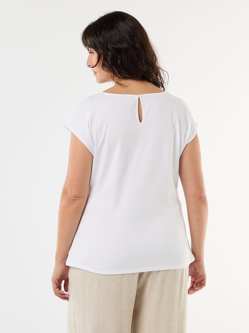 Drapiertes T-Shirt mit goldener Brosche Weiß - Kiabi