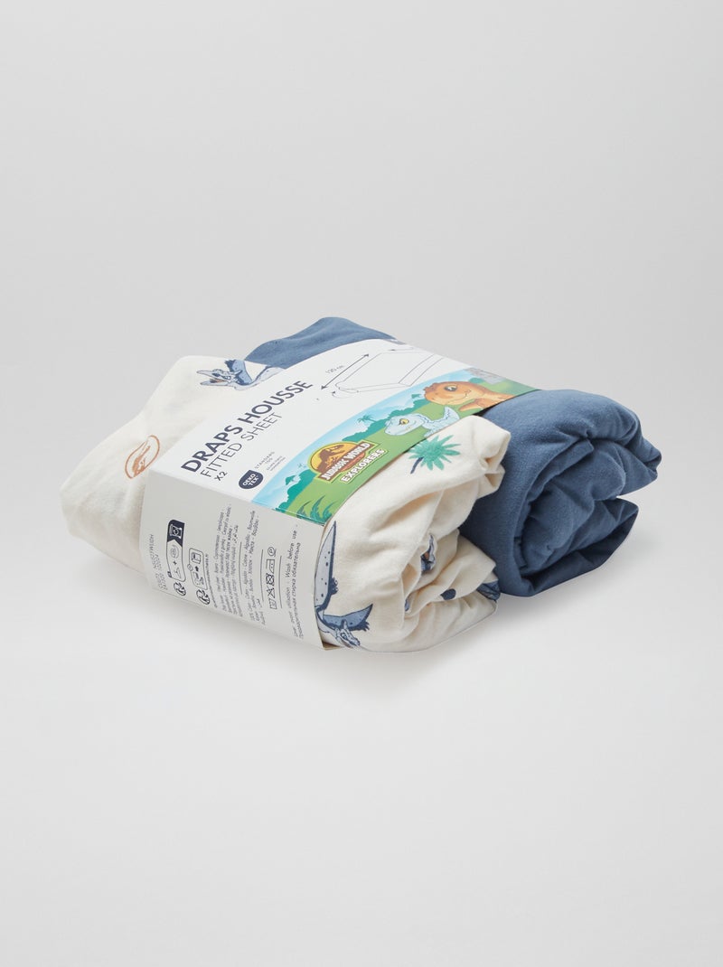 Draps housse 'Jurassic Explorers' - lot de 2 Blanc/bleu - Kiabi