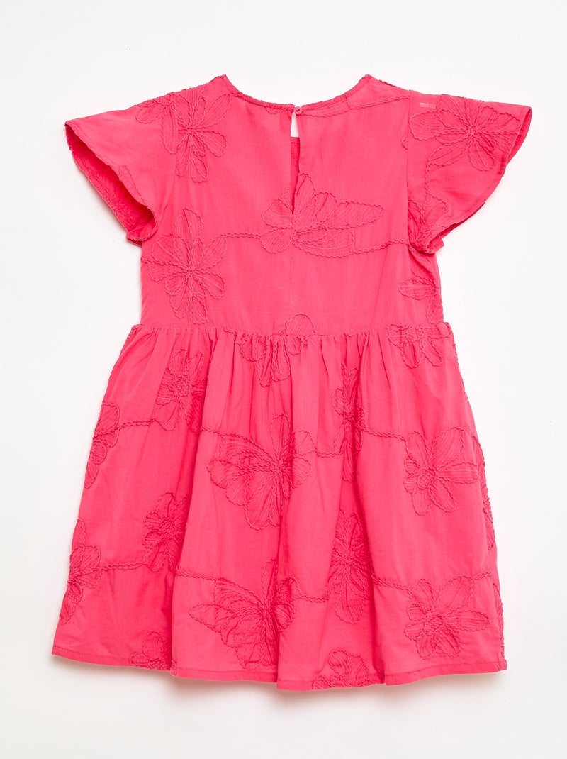Dress with fanciful floral embroidery Pink - Kiabi