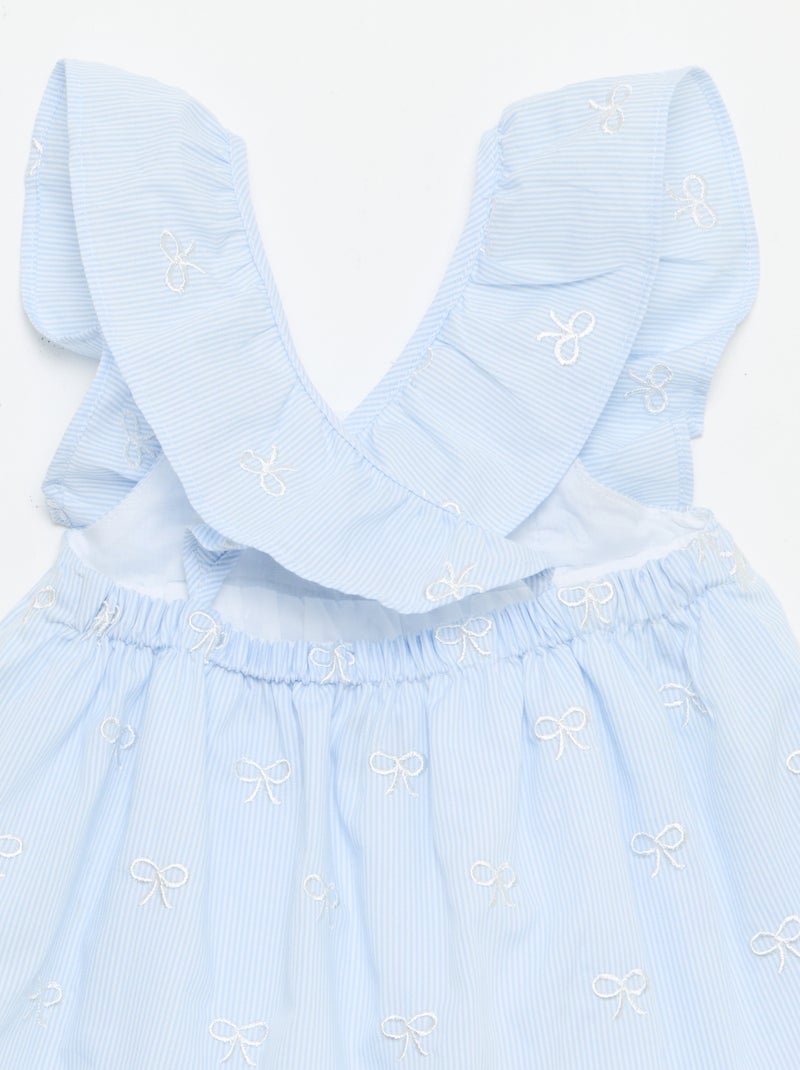 Dress with ruffled straps and embroidery Blue - Kiabi