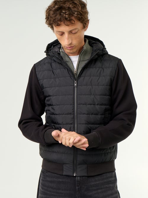 Dual-material hooded zip-up jacket - Kiabi