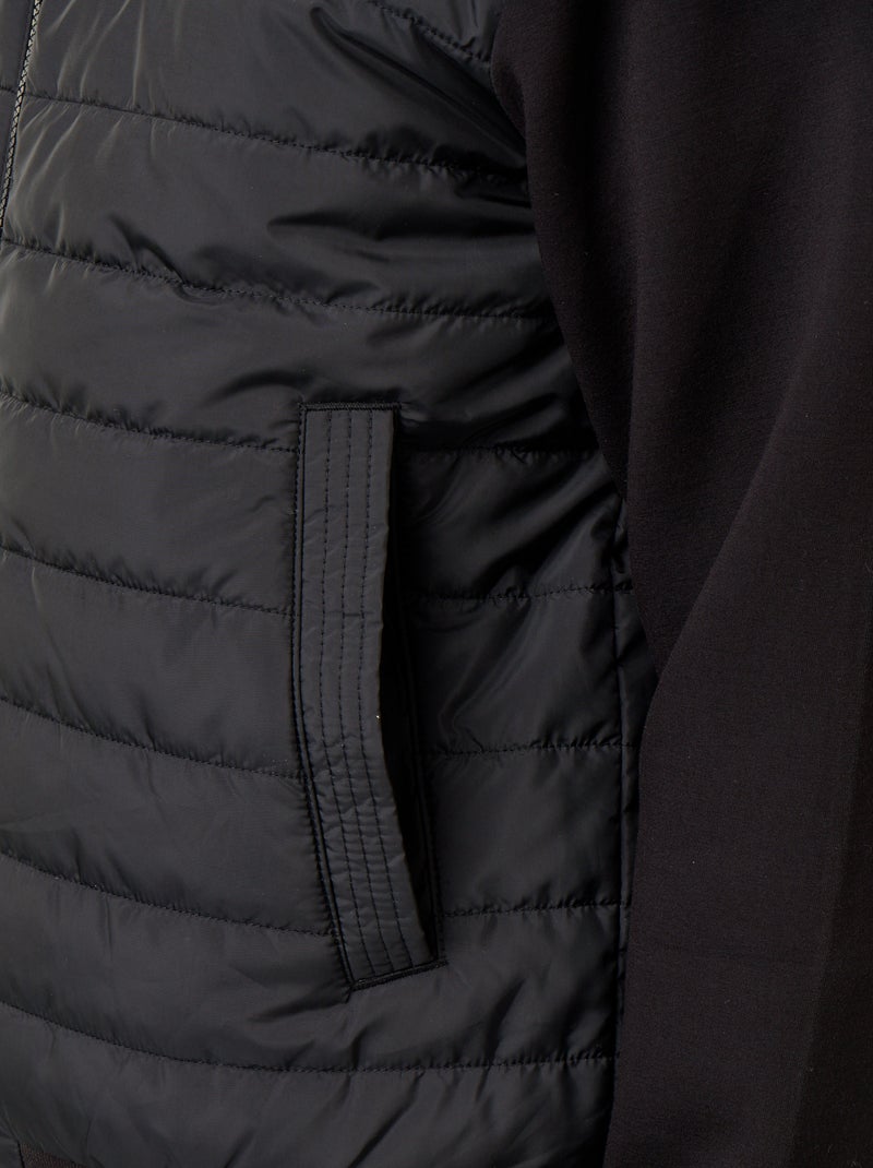 Dual-material hooded zip-up jacket Black - Kiabi