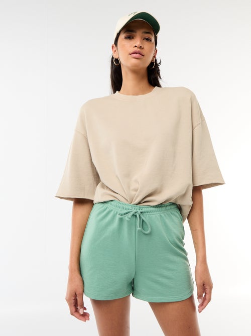 Einfarbige Baumwoll-Shorts mit Bindeband - Kiabi