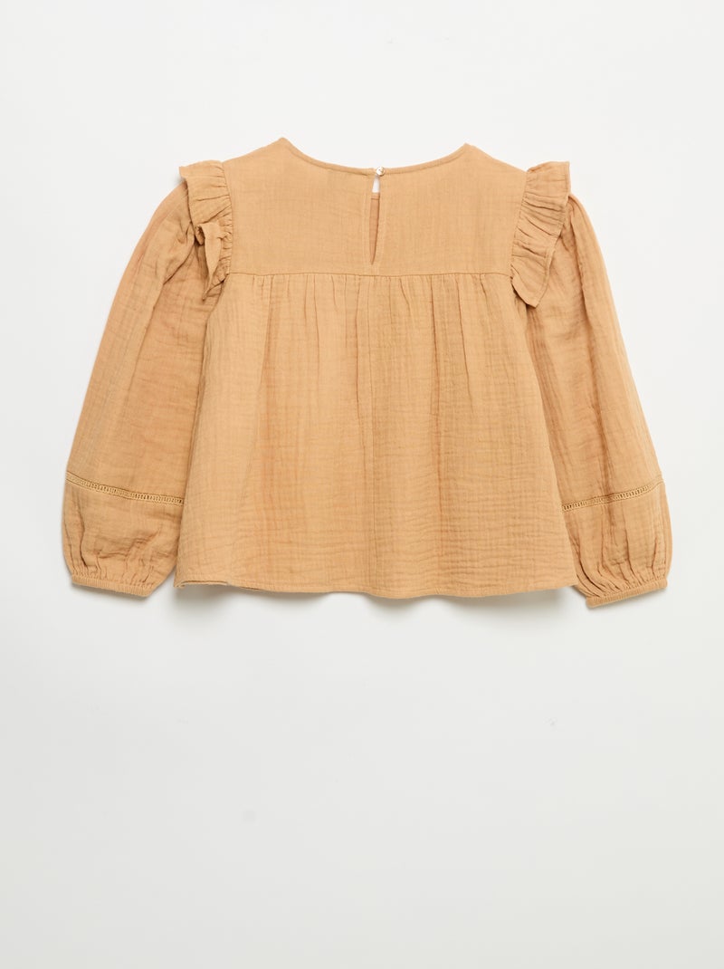 Einfarbige Bluse aus Baumwollgaze Marron - Kiabi