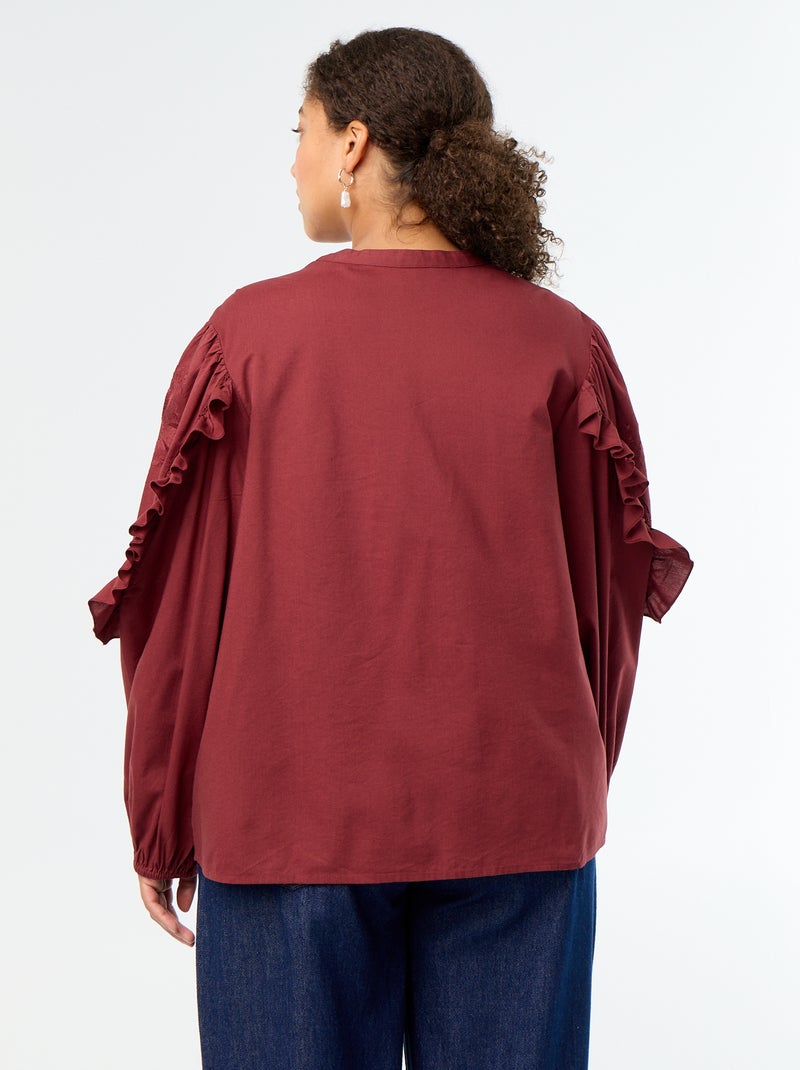 Einfarbige Bluse mit Rüschen Rot - Kiabi