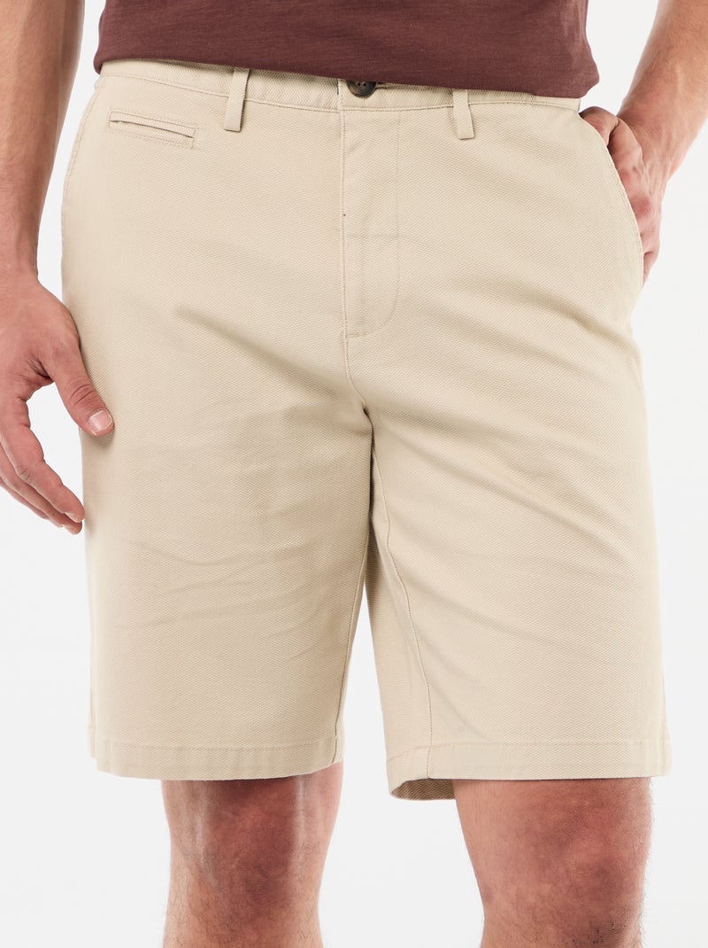 Einfarbige Chino-Bermuda aus Dobby Beige - Kiabi