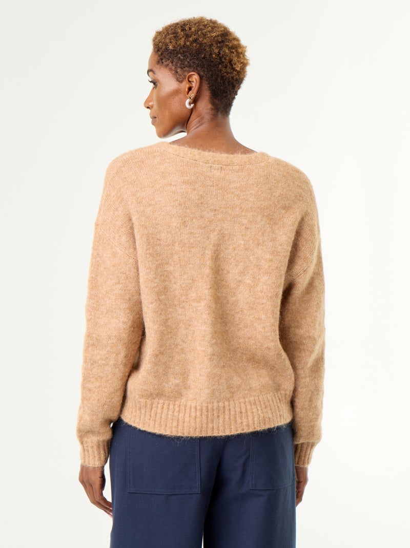 Einfarbige, geknöpfte Grobstrickjacke Beige - Kiabi