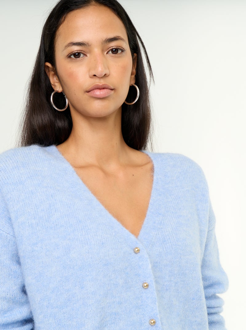 Einfarbige, geknöpfte Grobstrickjacke Blau - Kiabi