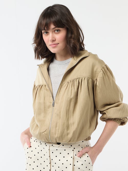 Einfarbige Jacke mit Reissverschluss und Puffärmeln - Kiabi