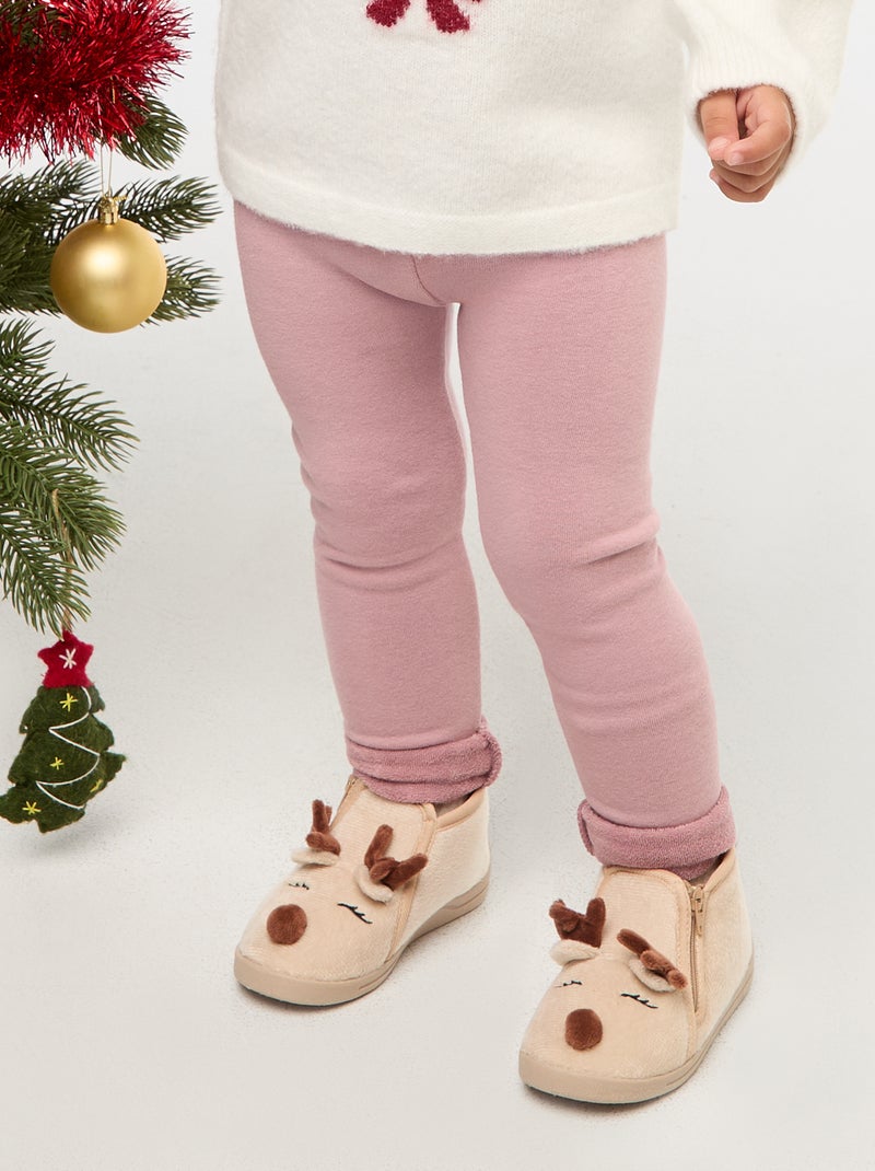 Einfarbige Leggings aus angerautem Baumwollstrick Rosa - Kiabi
