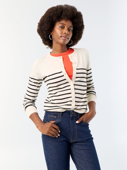 Einfarbige Rundhals-Strickjacke - Kiabi Einfarbige Rundhals-Strickjacke - Kiabi