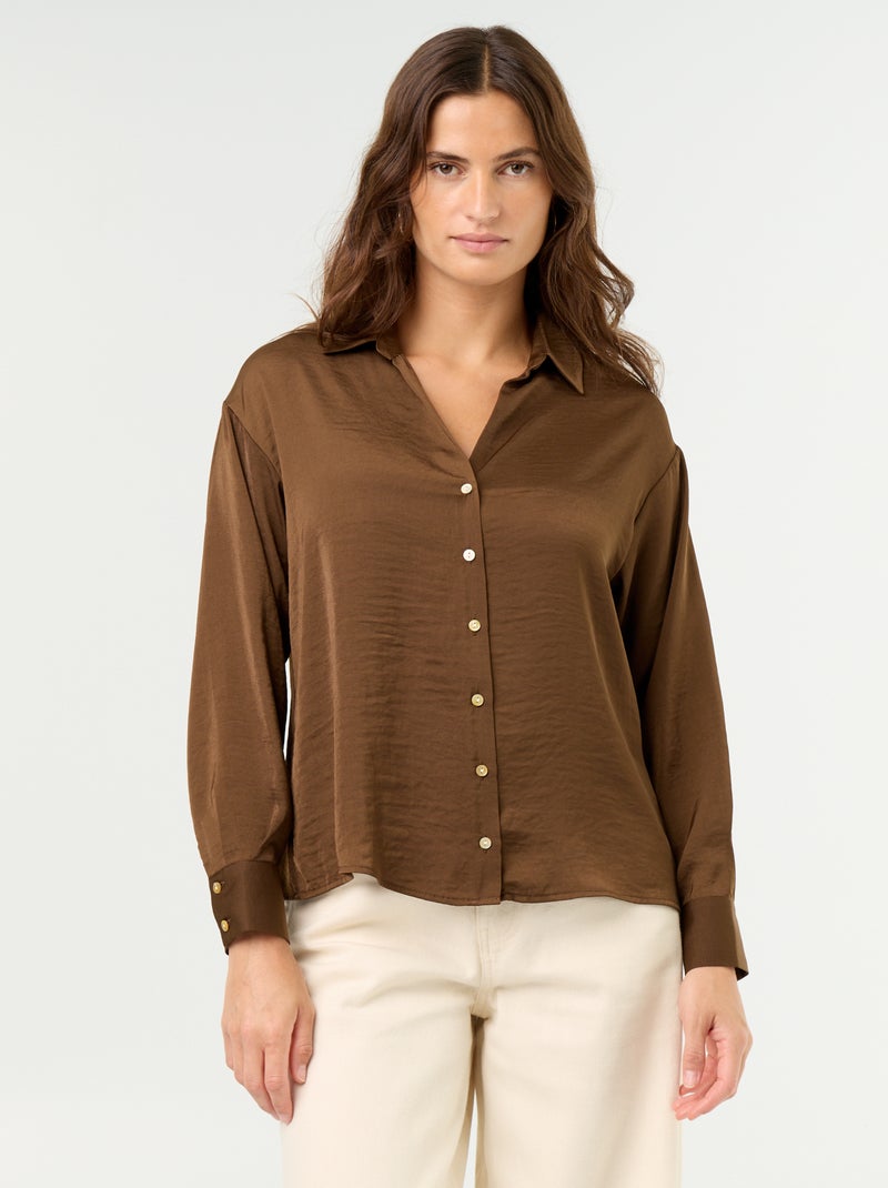 Einfarbige Satinbluse Marron - Kiabi