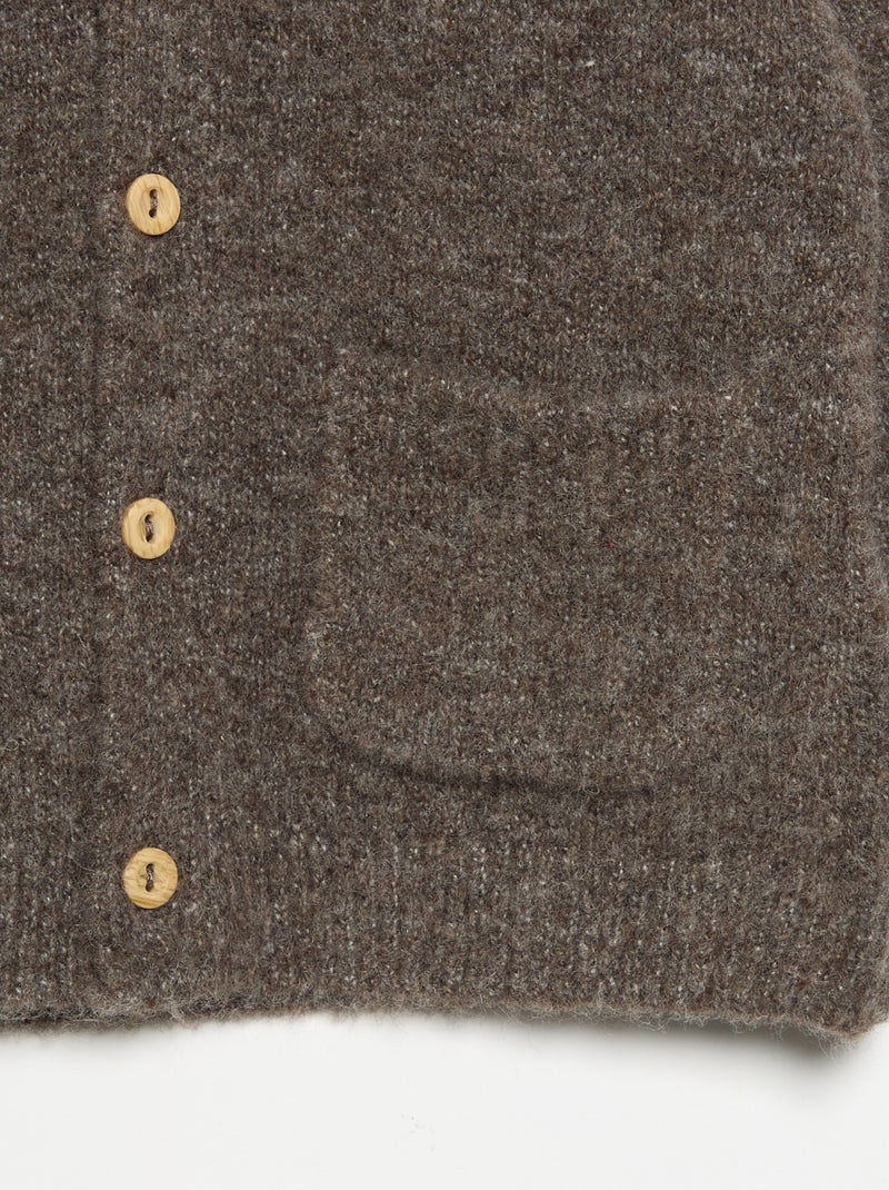 Einfarbige Strickjacke mit V-Ausschnitt Taupe - Kiabi