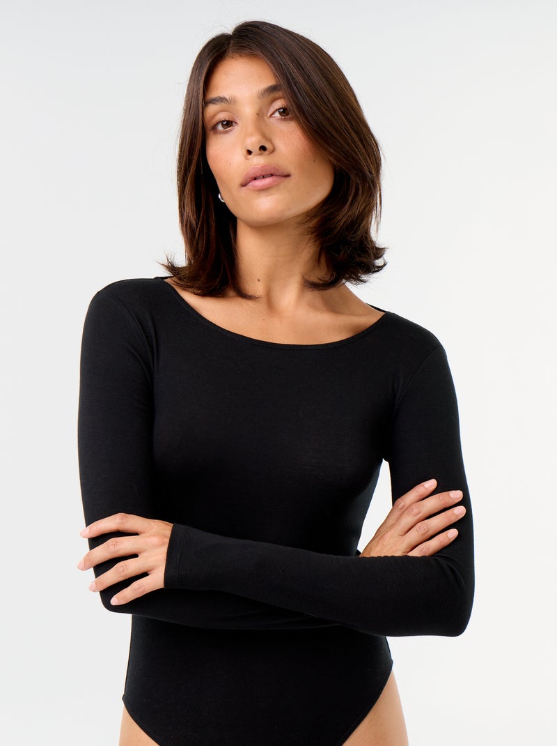 Einfarbiger Body aus Wollmischung Noir - Kiabi