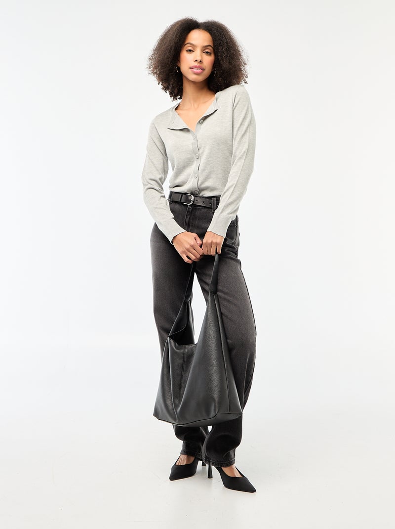 Einfarbiger Cardigan mit Rundhalsausschnitt Grau - Kiabi