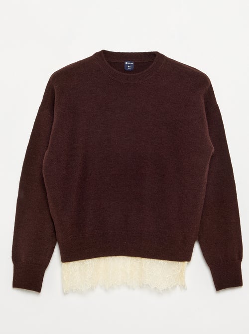 Einfarbiger Feinstrick-Pullover mit Spitzenborte - Kiabi