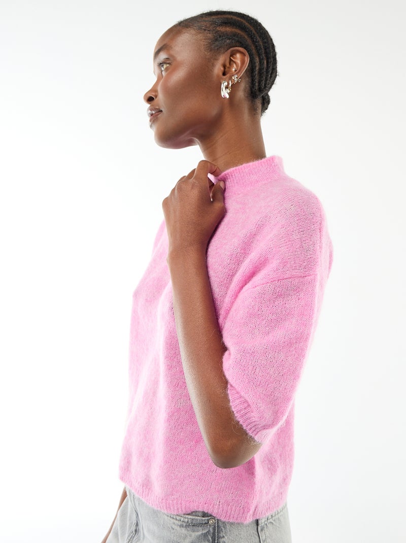 Einfarbiger Rundhals-Pullover aus Mohair Rosa - Kiabi