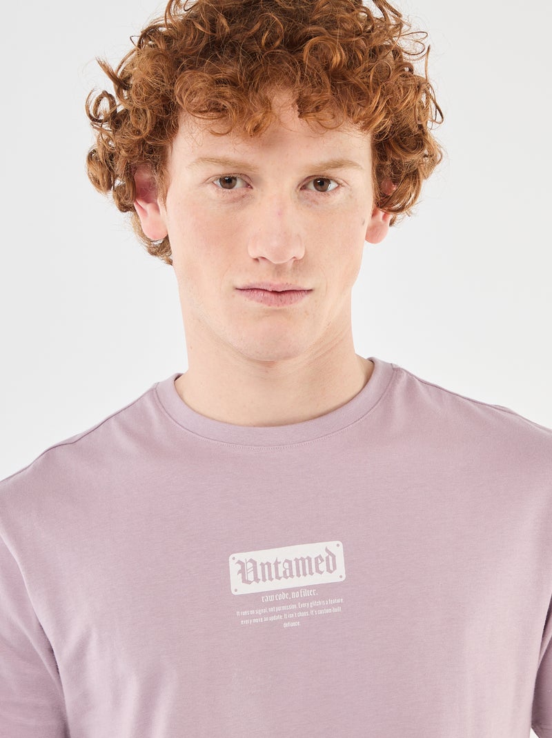 Einfarbiges Baumwoll-T-Shirt mit platziertem Print Lila - Kiabi