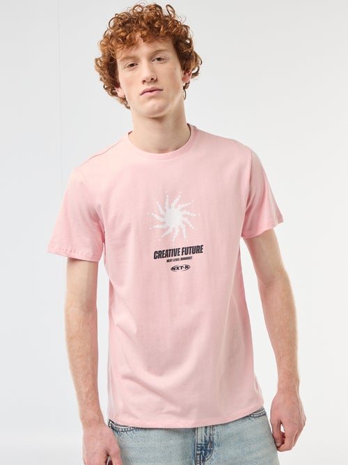 Einfarbiges Baumwoll-T-Shirt mit platziertem Print - Kiabi