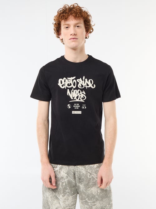 Einfarbiges Baumwoll-T-Shirt mit platziertem Print - Kiabi