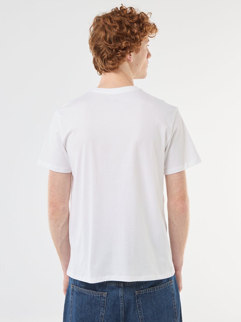 Einfarbiges Baumwoll-T-Shirt mit platziertem Print Weiß - Kiabi
