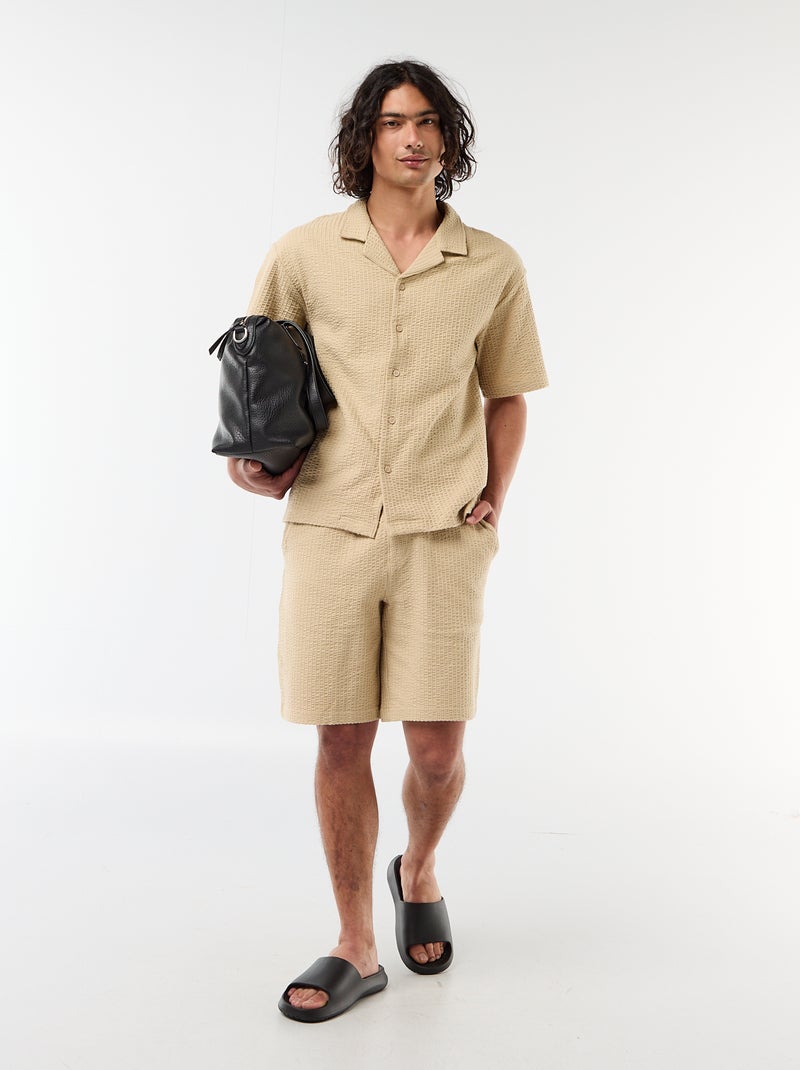 Einfarbiges Bermuda aus schwerem Strick Beige - Kiabi