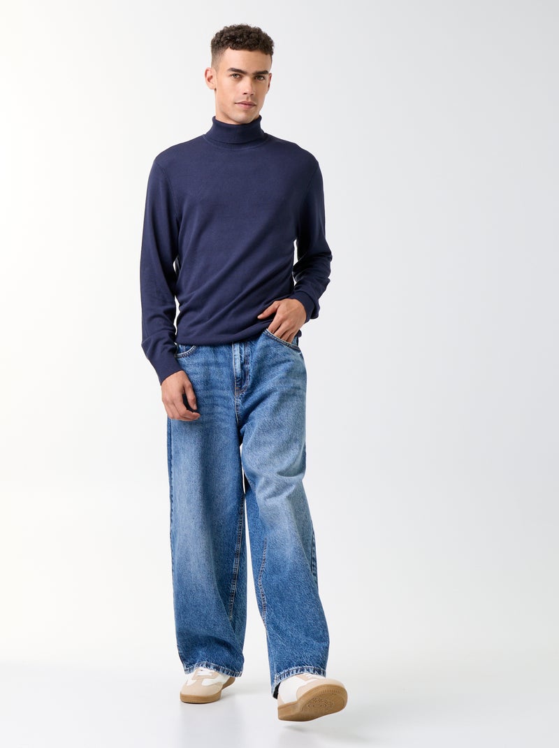 Einfarbiges Feinstrick-Rollkragenshirt Bleu - Kiabi
