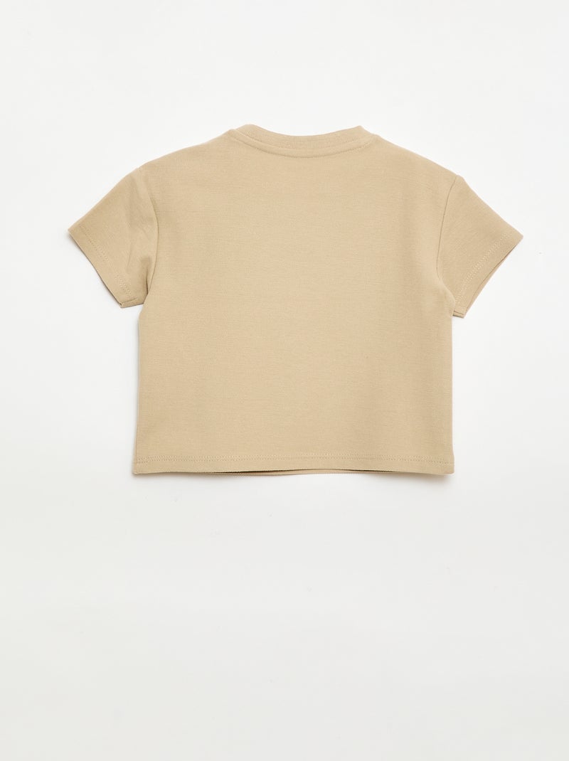 Einfarbiges Kurzarm-T-Shirt aus Baumwolle Beige - Kiabi