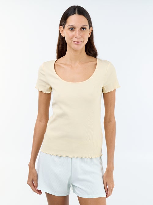 Einfarbiges Kurzarm-T-Shirt aus Rippstrick - Kiabi