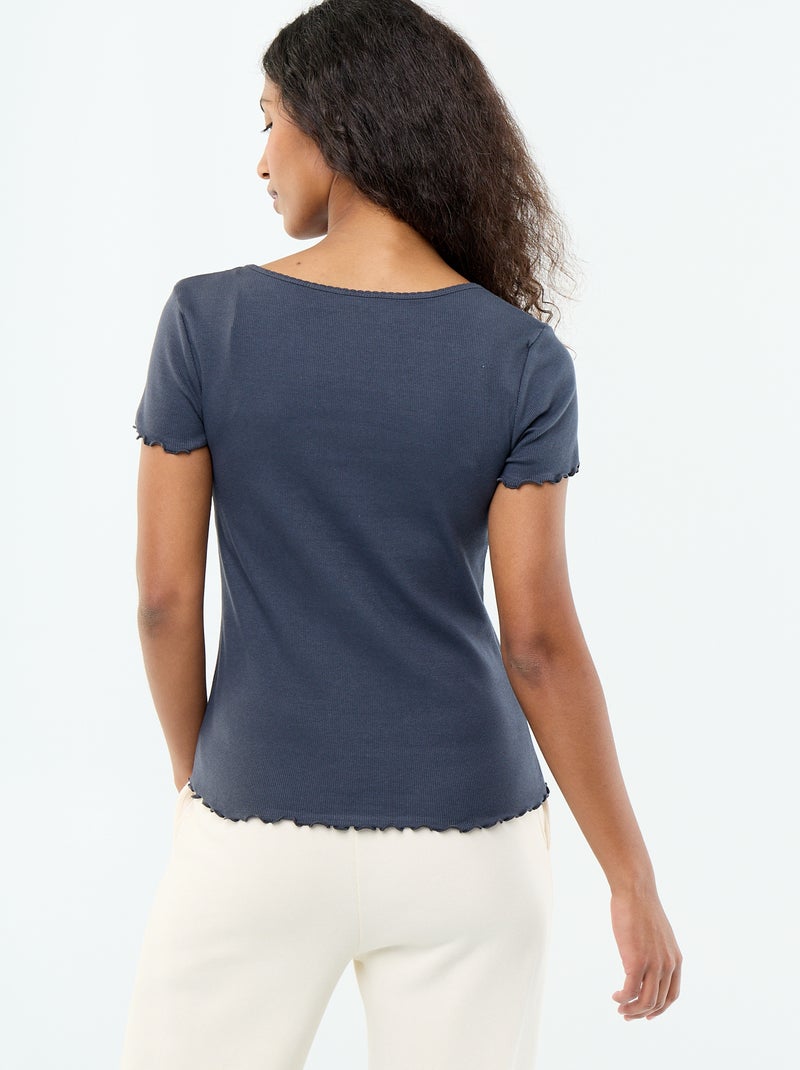 Einfarbiges Kurzarm-T-Shirt aus Rippstrick Blau - Kiabi